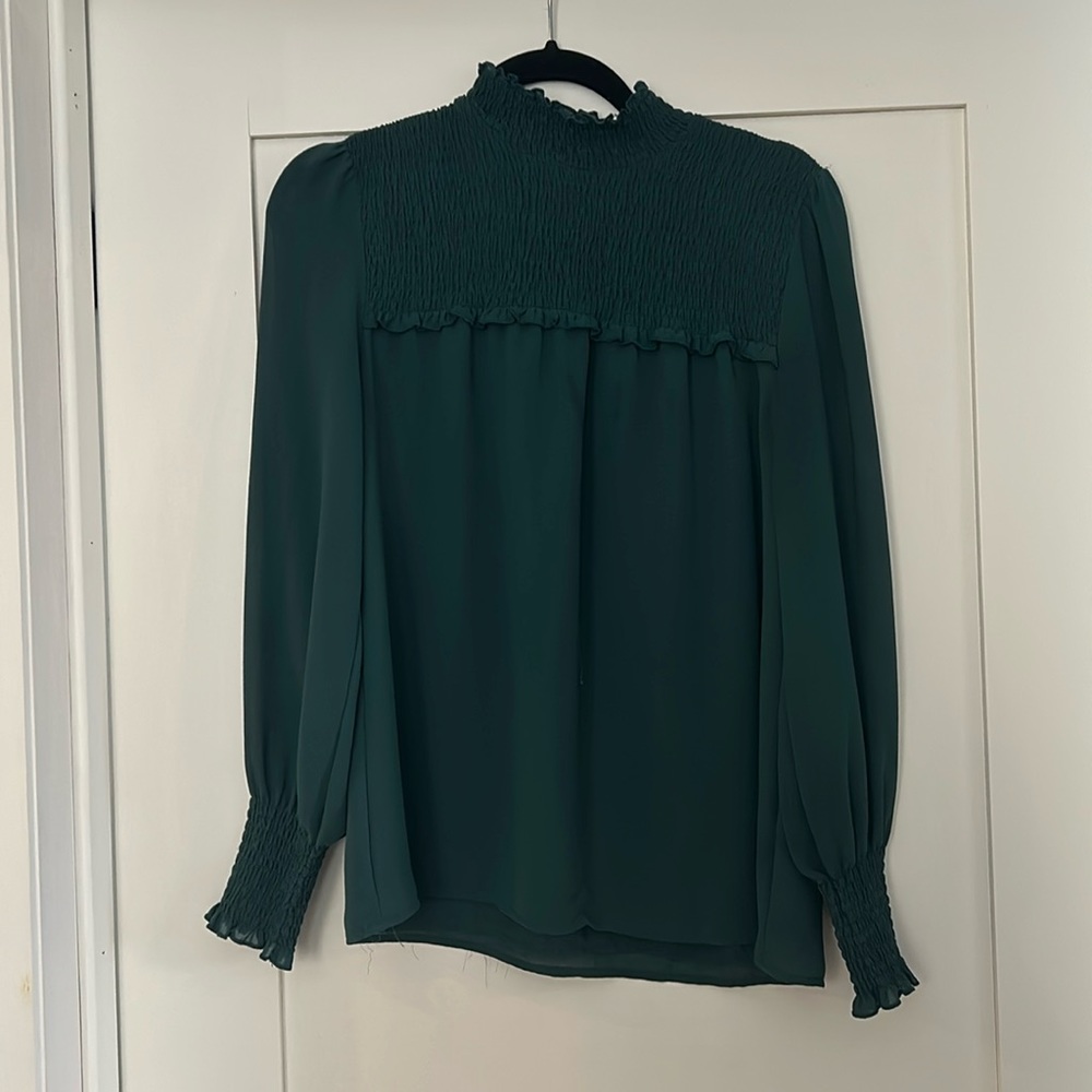 Hunter Green turtleneck blouse from Dynamite